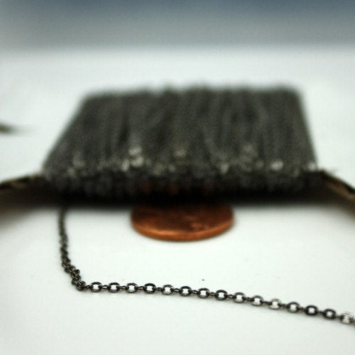 12 ft Gunmetal Chain - 2.4x1.7mm SOLDER Cable Chain - little Oval Flat Soldered Cable Chain - Bulk Dainty Delicate Chain - C2417SF