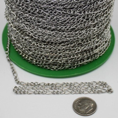 50 feet Rhodium Plated Big Large Long and Short Figaro chain - 8x3.2mm Links 1.0mm wire
