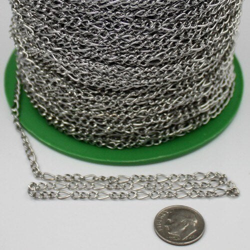 SAMPLE 3 ft Spool of Antique Silver finished figaro chain 7x3mm unsoldered Links - 7x3FIG