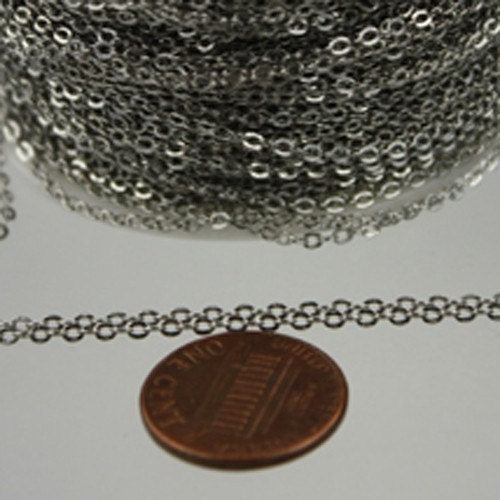 100 ft Antique Silver Chain - 2.4x1.7mm SOLDER Chain - Rhodium little Flat Soldered Cable Chain - Bulk Dainty Delicate Chain - C2417SF