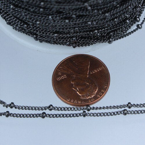 100 ft spool of Gunmetal Dainty Delicate curb SatelliteBall chain - 1.3mm soldered link - 1.3SAT