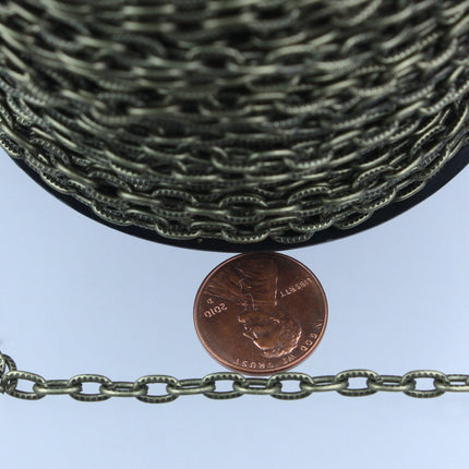Antique Bronze Texture Chain Bulk, 32 ft. of Antique BRASS Flat Texture Oval Chunky Cable Chain - 7.2x4.2mm Unsoldered - 7242TX