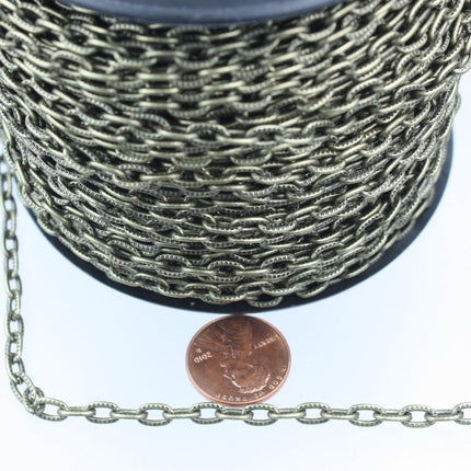 Antique Bronze Texture Chain Bulk, 32 ft. of Antique BRASS Flat Texture Oval Chunky Cable Chain - 7.2x4.2mm Unsoldered - 7242TX