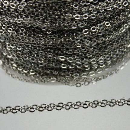 32 ft Antique Silver Chain - 2.4x1.7mm SOLDER Chain - Rhodium Plated little Oval Flat Soldered Cable Chain - Bulk Wholesale Chain - C2417SF