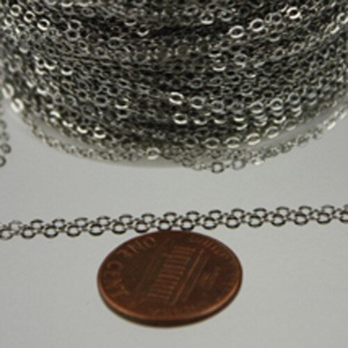 10 ft Antique Silver Chain - 2.4x1.7mm SOLDER Chain - Rhodium Plated little Oval Flat Soldered Cable Chain - Bulk Wholesale Chain - 2417F