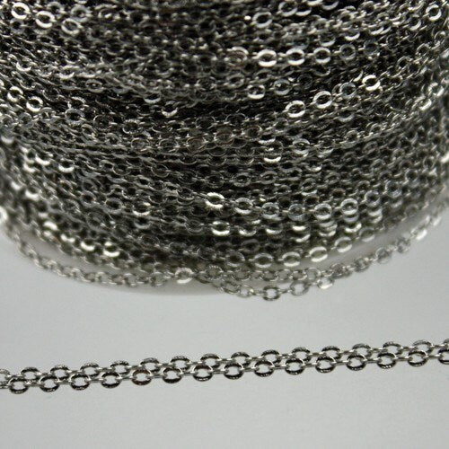 10 ft Antique Silver Chain - 2.4x1.7mm SOLDER Chain - Rhodium Plated little Oval Flat Soldered Cable Chain - Bulk Wholesale Chain - 2417F