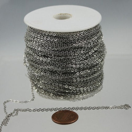 10 ft Antique Silver Chain - 2.4x1.7mm SOLDER Chain - Rhodium Plated little Oval Flat Soldered Cable Chain - Bulk Wholesale Chain - 2417F