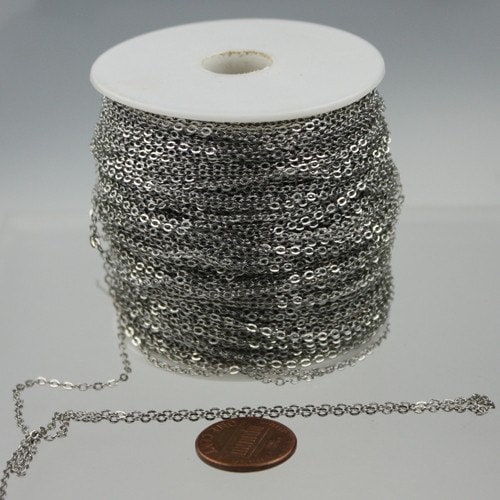 10 ft Antique Silver Chain - 2.4x1.7mm SOLDER Chain - Rhodium Plated little Oval Flat Soldered Cable Chain - Bulk Wholesale Chain - 2417F
