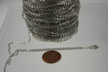 10 ft Antique Silver Chain - 2.4x1.7mm SOLDER Chain - Rhodium Plated little Oval Flat Soldered Cable Chain - Bulk Wholesale Chain - 2417F