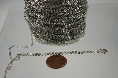 10 ft Antique Silver Chain - 2.4x1.7mm SOLDER Chain - Rhodium Plated little Oval Flat Soldered Cable Chain - Bulk Wholesale Chain - 2417F