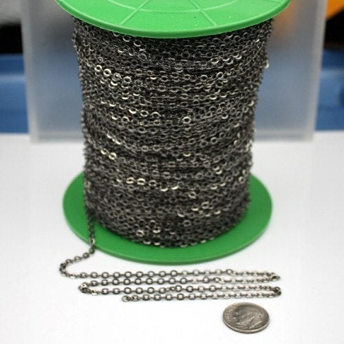 300 ft spool of Gunmetal Brass Flat SOLDERED link Cable Chain 3.4x2.9mm - 3429F-GM