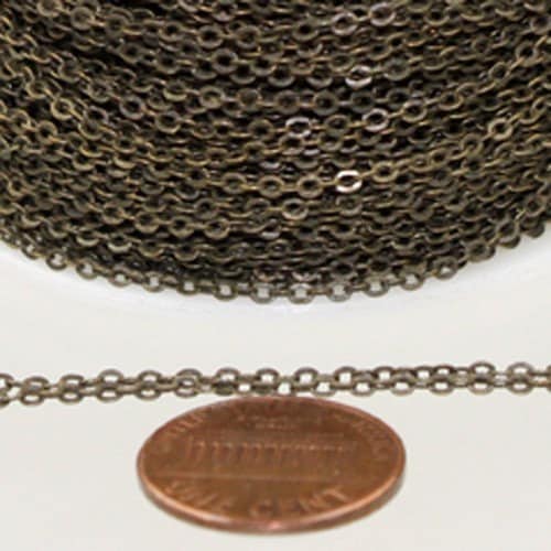 5 ft Antique Bronze Chain - 2.4x1.7mm SOLDER Chain - Antique Brass little Oval Flat Soldered Cable Chain