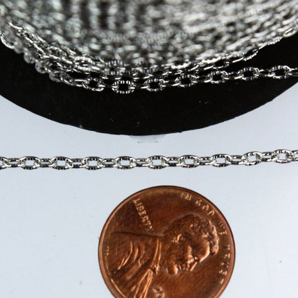Rhodium Texture Chain Bulk, 32 ft. of Antique Silver Flat Texture Oval Chunky Cable Chain - 3x2mm Unsoldered - Necklace Bracelet Chain