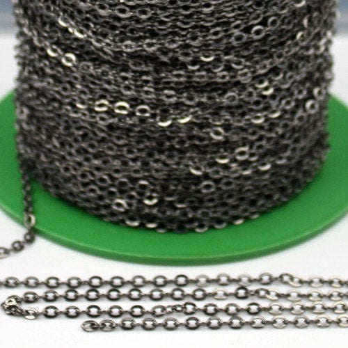10 ft spool of Gunmetal Brass Flat Soldered Cable Chain 3.4x2.9mm - 3429F-GM