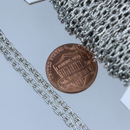 Rhodium Plated Texture Chain Bulk, 12 ft. of Flat Texture Oval Chunky Cable Chain - 4x3mm Unsoldered - Necklace Bracelet Chain