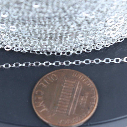 925 Sterling Silver Chain Bulk, 5 ft. of 925 Sterling Silver Tiny Flat Round Cable Chain - 2.1x1.5mm