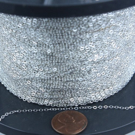 925 Sterling Silver Chain Bulk, 5 ft. of 925 Sterling Silver Tiny Flat Round Cable Chain - 2.1x1.5mm