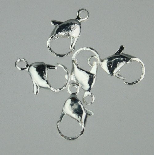 100 pcs of Silver Plated over iron lobster claw clasp 12mm