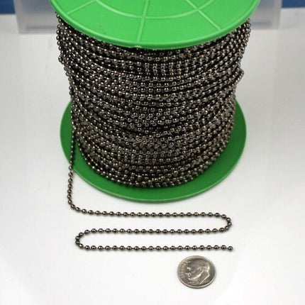 Gunmetal Chain Ball Bulk Chain, 12 ft. of ROUND BALL chain Necklace  - 2.4mm ball size - w/ FREE 10 pcs Connectors (Insert) - 24BALL