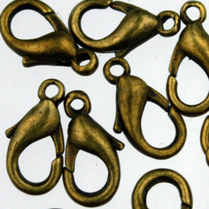 100 Antique Brass Lobster Clasp - 12mm 12x7mm Antique Bronze Parrot Clasps Lobster Claw Clasp