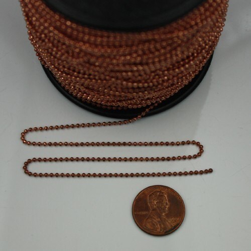 32 ft. of Antique copper finished ball chain - 1.5mm ball size with connector (Crimp)