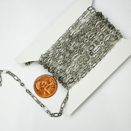 10 feet Rhodium Chain of ( 3 and 1 ) Antique Silver Long and Short Chain Flat Cable Chain Necklace bulk chain 6.3 N 4mm - SOLDERED Chain