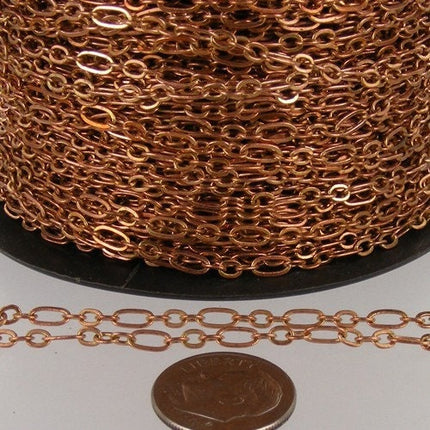 10 feet Antique Copper Chain ( 3 and 1 ) Long and Short Chain Flat Cable Chain Necklace Bracelet Chain 6.3 N 4mm - SOLDERED Links bulk chain