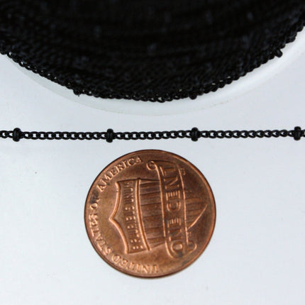 100 ft spool of Black Finished over brass Dainty Delicate curb BALL chain - 1.3mm soldered link - 1.3SAT