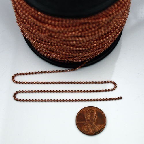 Antique Copper facet BALL Chain - 10 Ft. spool of Bulk Ball chain  Wholesale - 1.5mm w/ FREE 10 connectors (Crimp) - 15DC