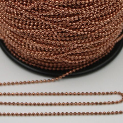 Antique Copper facet BALL Chain - 10 Ft. spool of Bulk Ball chain  Wholesale - 1.5mm w/ FREE 10 connectors (Crimp) - 15DC