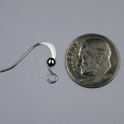 100 pcs of rhodium plated flat fish Hook with ball Earwire 19X14mm