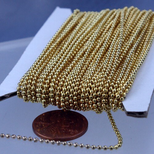100 ft spool of 24K Gold Tone plated ball chain - 1.5mm with 100 pcs of Connectors (crimp)