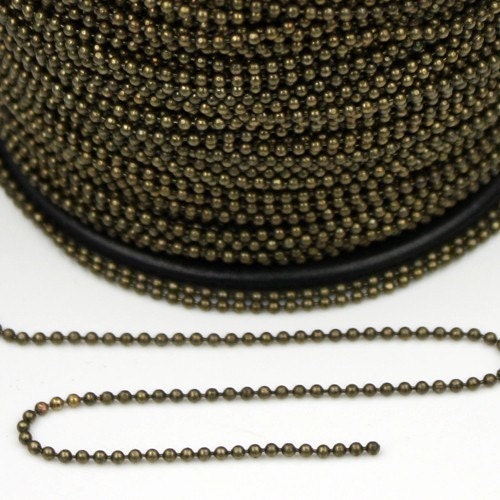 32 ft. spool of Antique Brass finished brass ball chain - 1.5mm ball size with FREE 100 pcs of Connector(crimp)