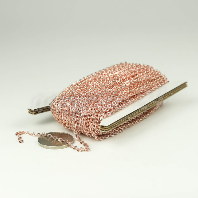 New 32 Ft Non Tarnish Flat Cable Chain - Rose Gold Flat Chain - 2x3mm unsoldered - Anti Tarnish Free Resistant unsoldered Cable - AT0623