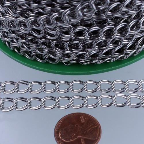 20 ft  Rhodium Plated Double Curb Chain  -  8x7mm 0.8mm Thickness Unsoldered Link