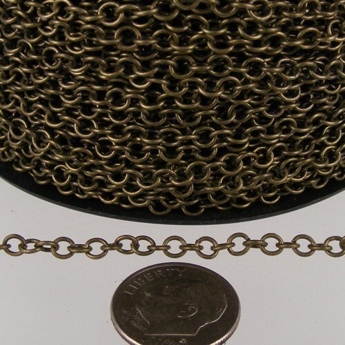 SALE Sale 32 ft. spool of Antique Brass Finished Round Cable Chain - 3.2mm Unsoldered Link