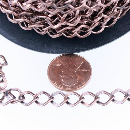 Antique Copper Curb Chain Bulk, 3 ft of Big Hammered Curb Chain - 8.7x7.3mm Unsolodered - Necklace Bracelet Wholesale DIY Chain