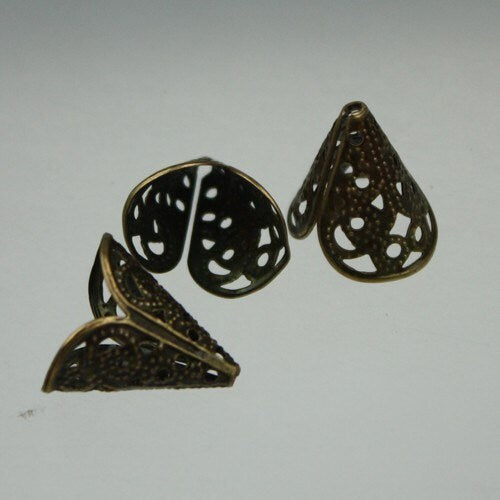 20 pcs of Antiqued brass High Quality filigree cone bead cap 16x12mm