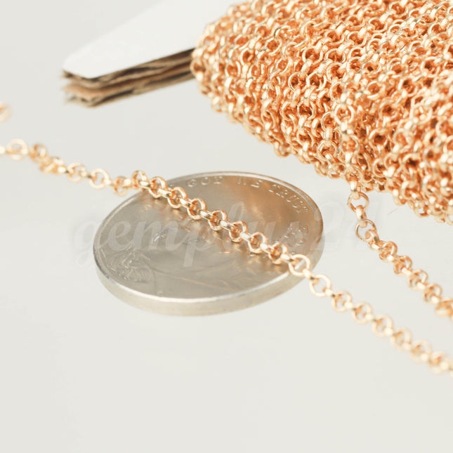 3 feet TARNISH Resistant Tarnish FREE Anti Tarnished Champagne/Pink Gold Plated Rolo Chain bulk - 2.0mm 2mm SOLDERED Link AT2.0BL