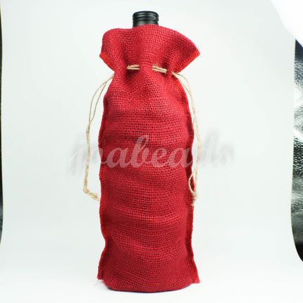 1 pcs of Red Burlap Wine Bag  Christmas Holiday Rustic Decor - 14" x 5" (35cm x 14cm) Natural Jute Burlap Bags - HEMP Jute Bag