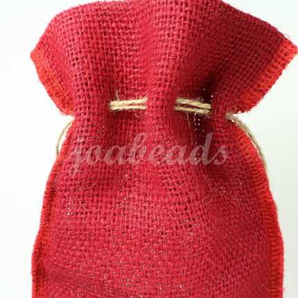 1 pcs of Red Burlap Wine Bag  Christmas Holiday Rustic Decor - 14" x 5" (35cm x 14cm) Natural Jute Burlap Bags - HEMP Jute Bag