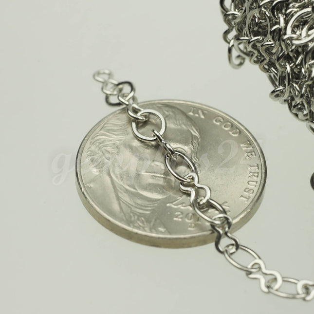 3 feet Rhodium Plated SOLDERED BIG Fashion Figure 8 Connector Chain - 4.5x3.8mm Soldered Link FIG8L
