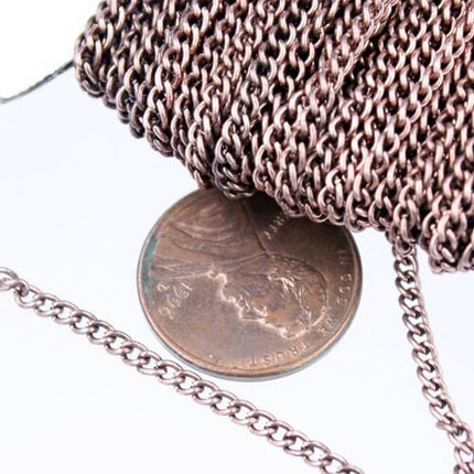 Wholesale Lot 300 ft of Antique Copper Finished Curb Chain - 2.2mm 0.6mm Unsoldered - 2.2S