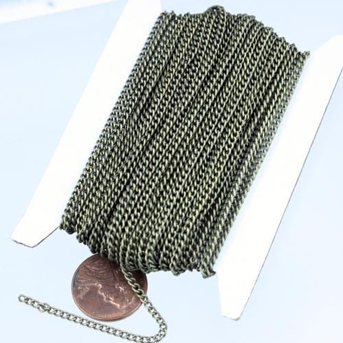 32 ft of Antique Brass Finished Curb Chain - 2.2mm 0.6mm Unsoldered Link - 2.2S