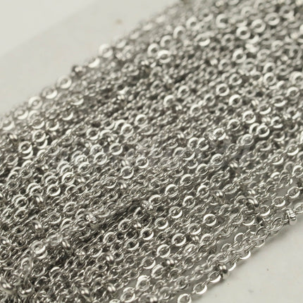 10 Ft Stainless Steel Satellite Chain - Ball Beaded Solder Flat Cable Chain - 2.4x1.7mm Flat Link - Bulk Dainty Delicate Necklace - STB2417F