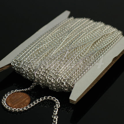NEW 10 feet Sterling Silver Plated Curb Chain BIG Chunky Sturdy Curb Chain - 3.6mm width 1.0mm Wire Unsoldered - 36CURB