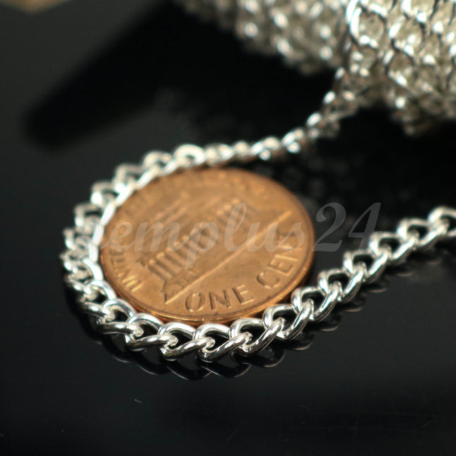 NEW 32 feet Sterling Silver Plated Curb Chain BIG Chunky Sturdy Curb Chain - 3.6mm width 1.0mm Wire Unsoldered - Bulk Chain - 36CURB