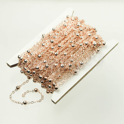 New 3 feet of Rose Gold Plated Satellite LARGE Ball Bead Solder Cable Chain - 3x1.7mm Link - 4mm Ball   317BBSAT