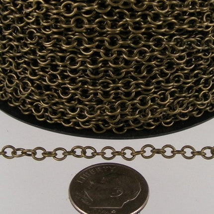 Antique Brass Chain, 12 ft. spool of Antique Brass  CIRCLE Round Cable Chain - 3.2mm Unsoldered Link - 32CIRCLE