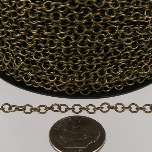 Antique Brass Chain, 12 ft. spool of Antique Brass  CIRCLE Round Cable Chain - 3.2mm Unsoldered Link - 32CIRCLE